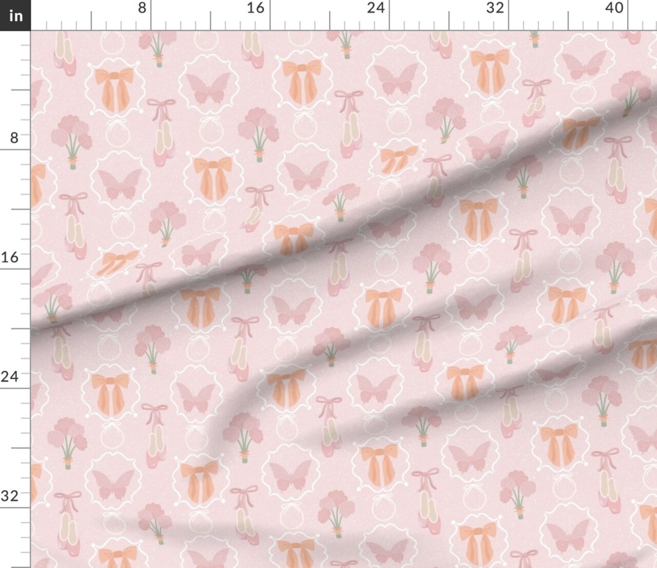 Preppy Ribbons Ballet Roses Damask Pink Bows Shoes Custom Printed Fabric by Spoonflower Various Fabrics by the Yard or Fat Quarter
